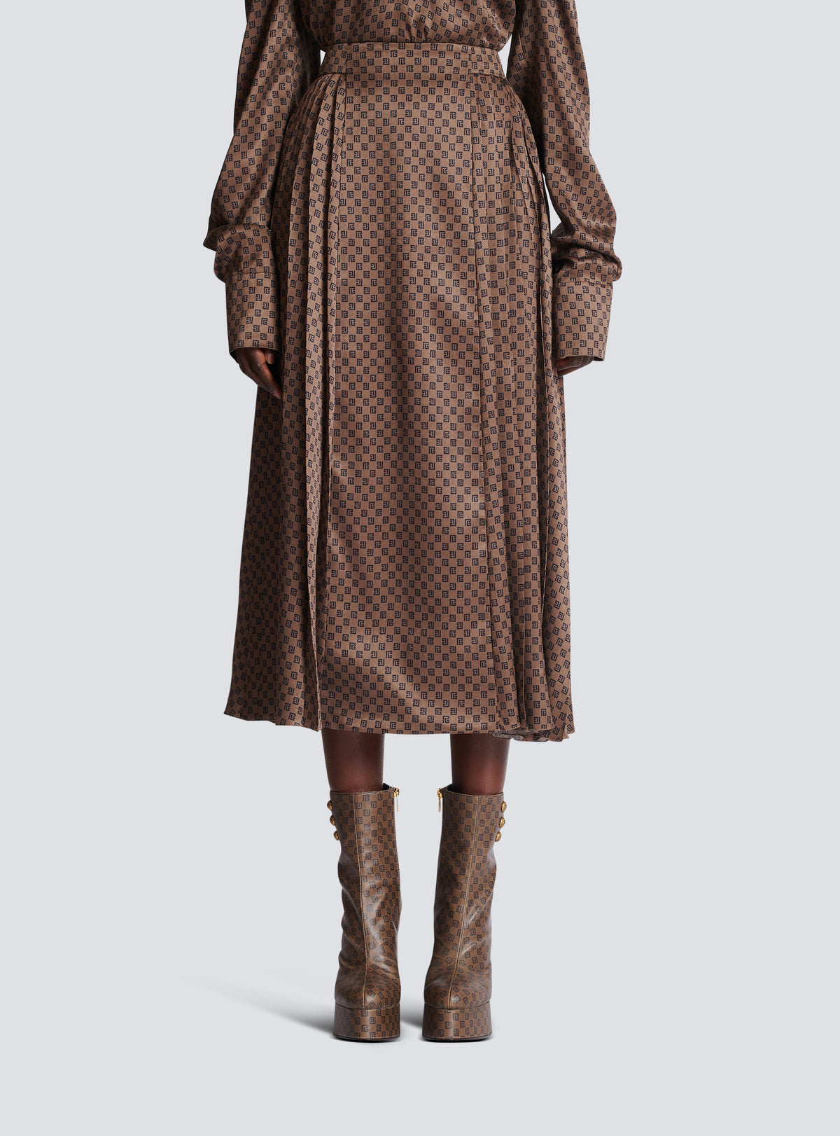 Jupe plissée midi mini monogramme - Marron & Marron Foncé