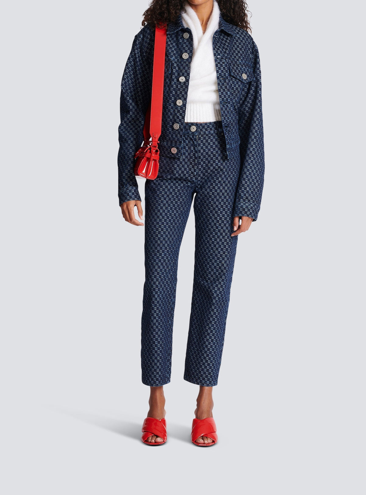 Pantalon mini monogramme en denim - Bleu Jean Brut & Bleu Jean
