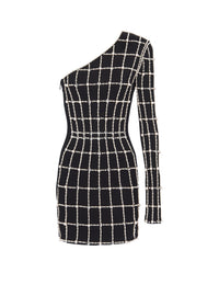 Robe courte brodée en velours asymétrique - Noir