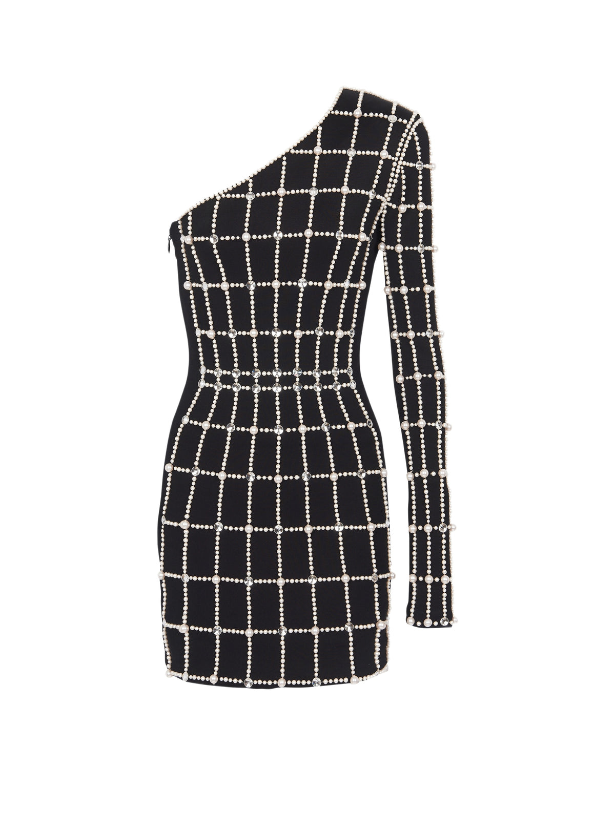 Robe courte brodée en velours asymétrique - Noir
