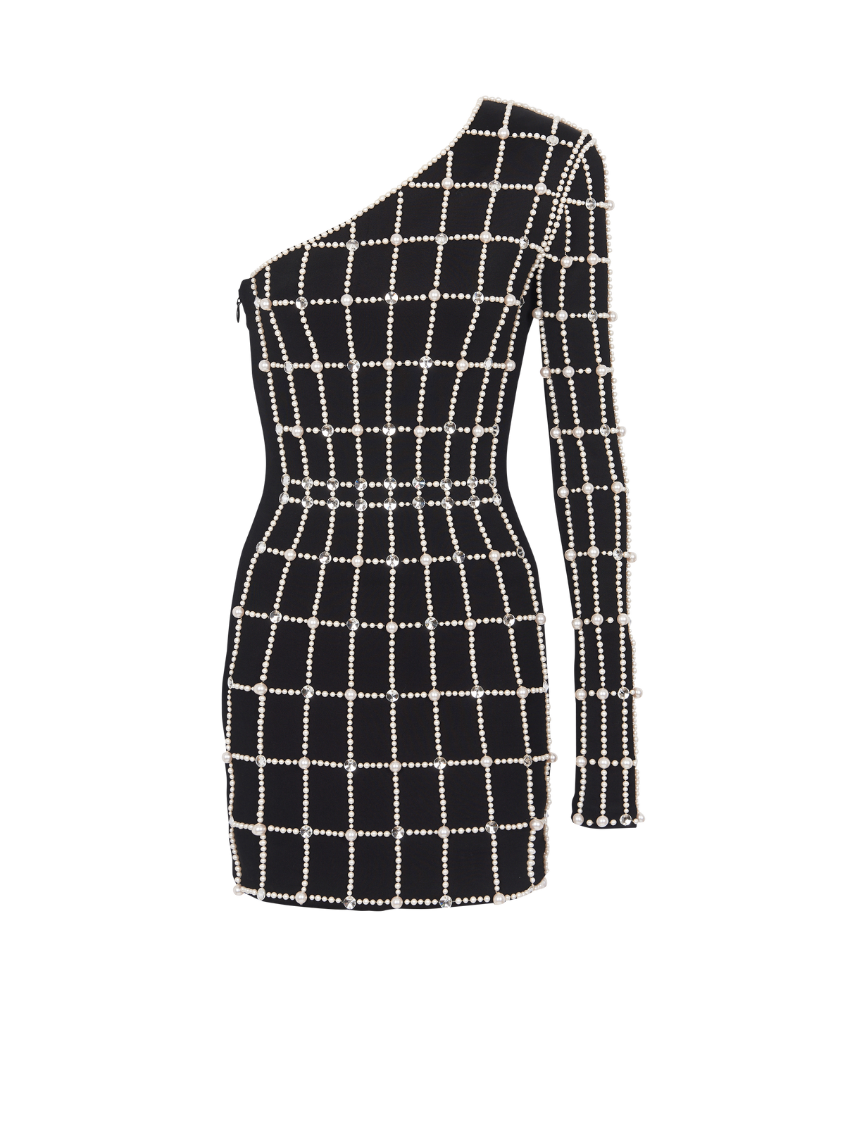Robe courte brodée en velours asymétrique - Noir