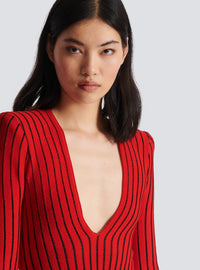 Robe drapée en maille - Rouge & Noir Irisé