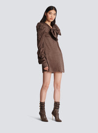 Robe courte à maxi nœud et imprimé mini monogramme - Marron & Marron Foncé