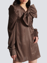 Short dress with maxi bow - Brown & Dark Brown