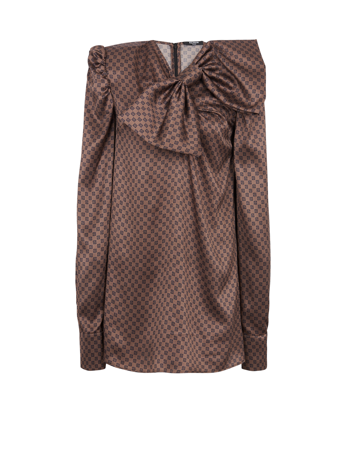 Robe courte à maxi nœud et imprimé mini monogramme - Marron & Marron Foncé