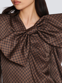 Short dress with maxi bow - Brown & Dark Brown