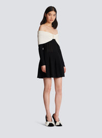 Robe patineuse épaules dénudées en maille texturée - Noir & Naturel