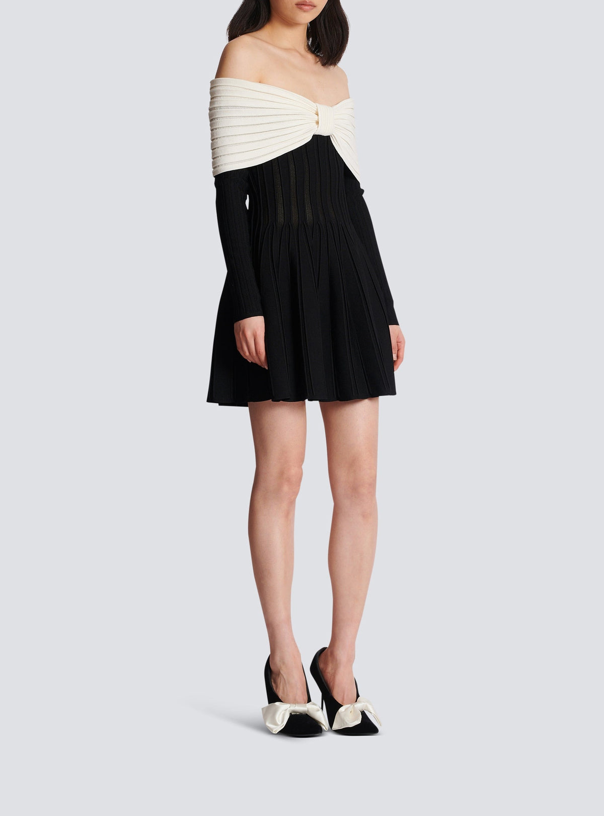 Short knit skater dress - Black & Natural