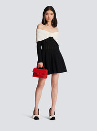 Robe patineuse épaules dénudées en maille texturée - Noir & Naturel