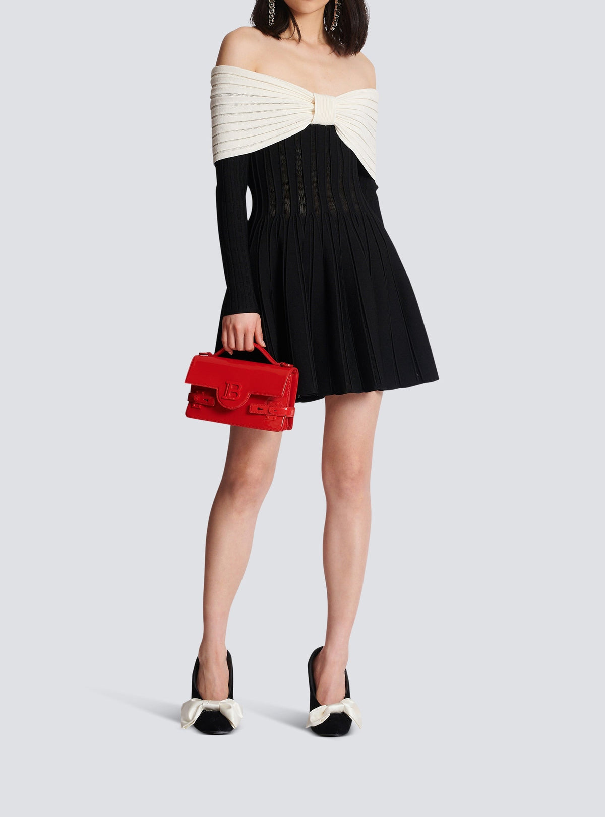 Short knit skater dress - Black & Natural