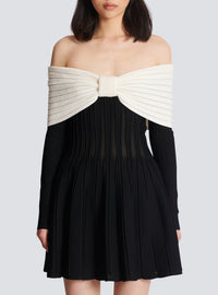 Robe patineuse épaules dénudées en maille texturée - Noir & Naturel