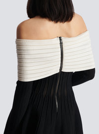 Robe patineuse épaules dénudées en maille texturée - Noir & Naturel