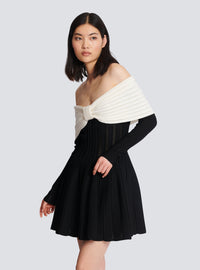 Robe patineuse épaules dénudées en maille texturée - Noir & Naturel