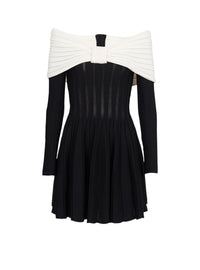 Short knit skater dress - Black & Natural