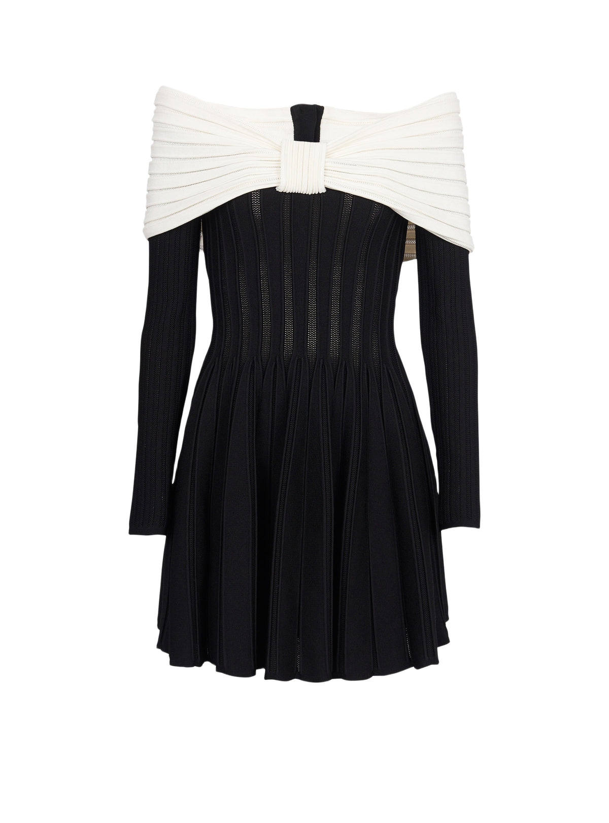 Short knit skater dress - Black & Natural