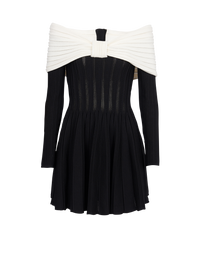 Robe patineuse épaules dénudées en maille texturée - Noir & Naturel