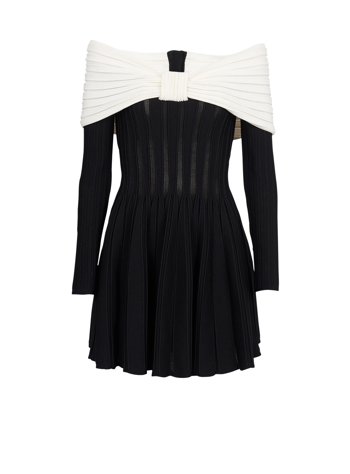 Robe patineuse épaules dénudées en maille texturée - Noir & Naturel