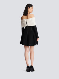 Robe patineuse épaules dénudées en maille texturée - Noir & Naturel