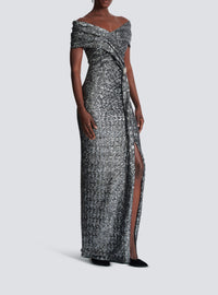 Long draped sequin dress - Silver
