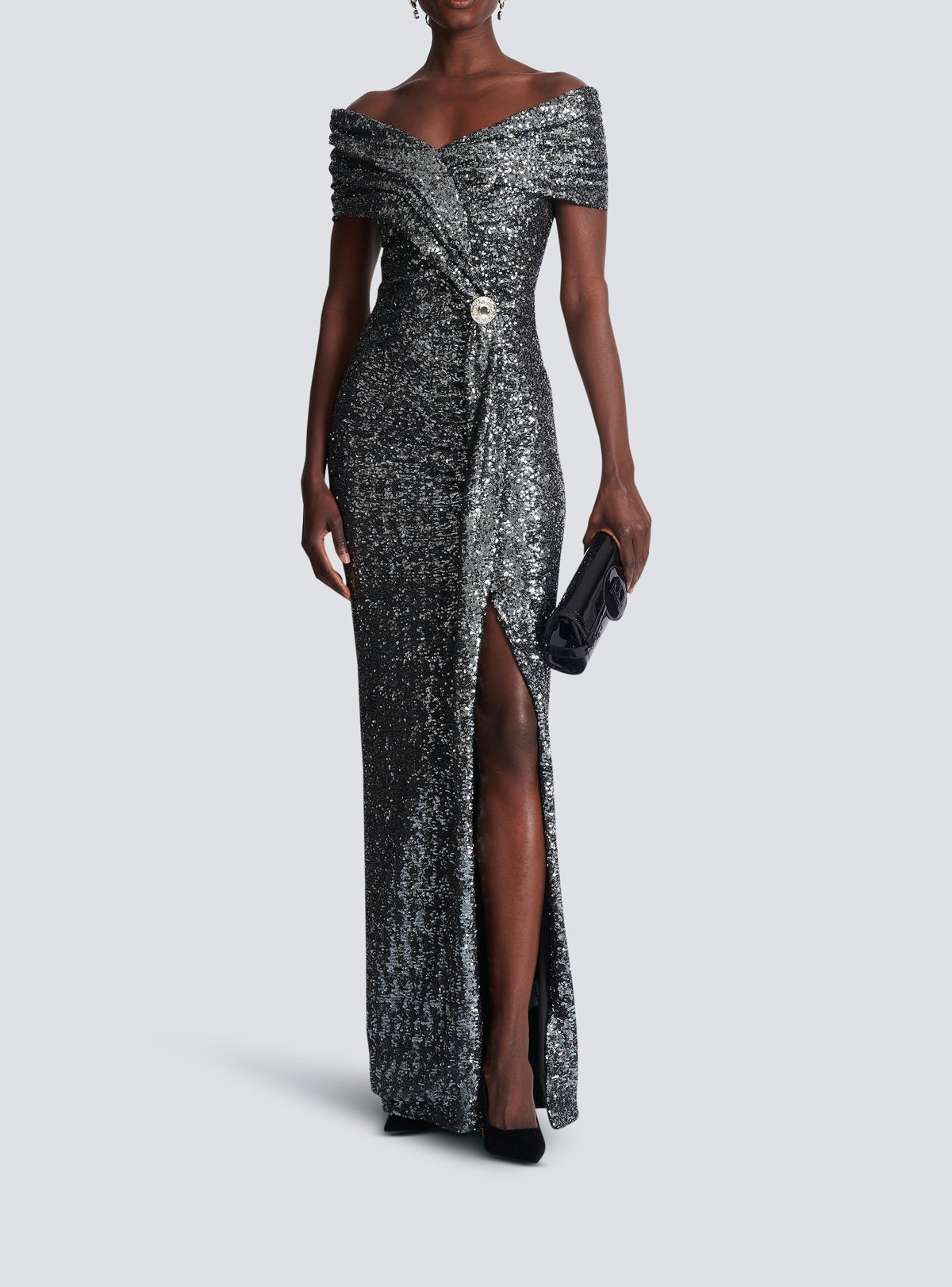 Long draped sequin dress - Silver