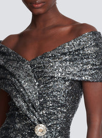 Long draped sequin dress - Silver
