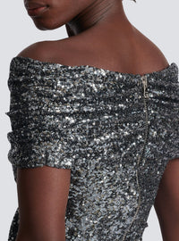 Long draped sequin dress - Silver