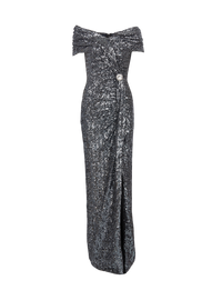 Robe longue drapée à sequins - Argent