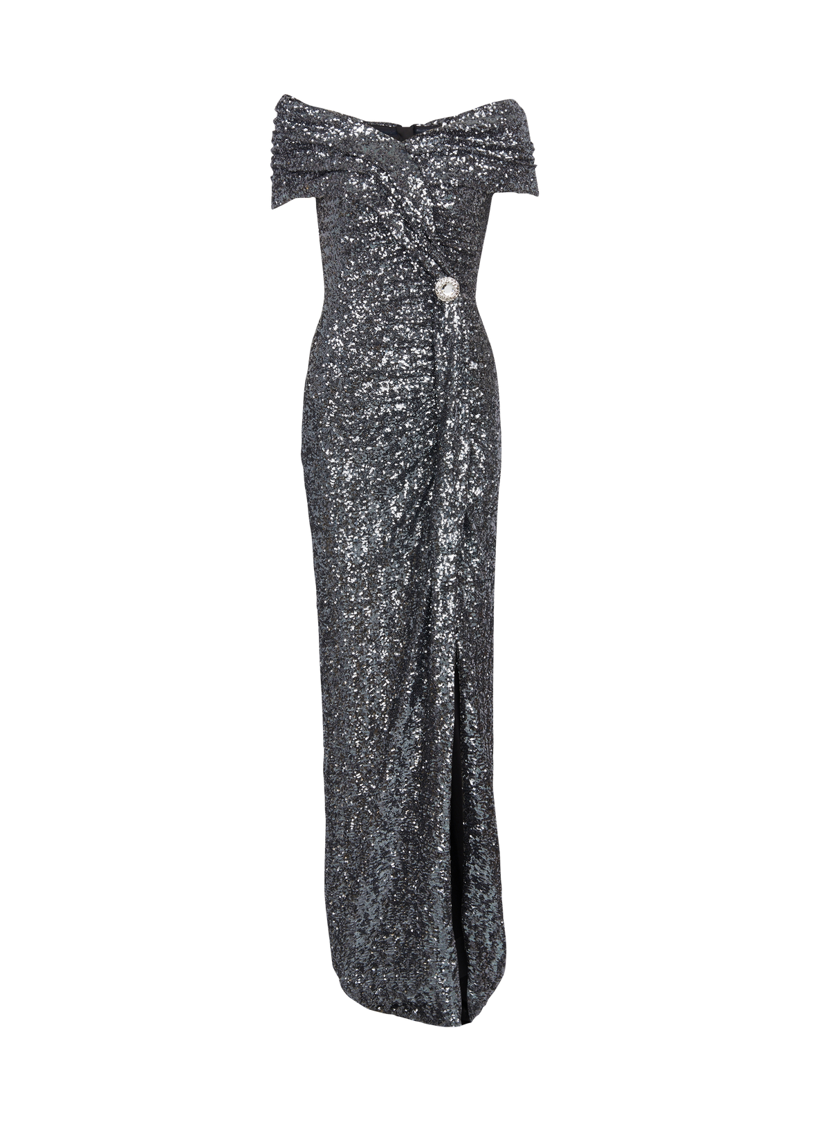 Robe longue drapée à sequins - Argent