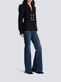 Veste sans col en tweed - Noir