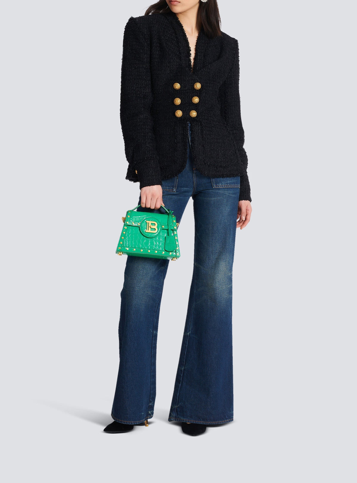 Veste sans col en tweed - Noir