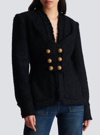 Veste sans col en tweed - Noir