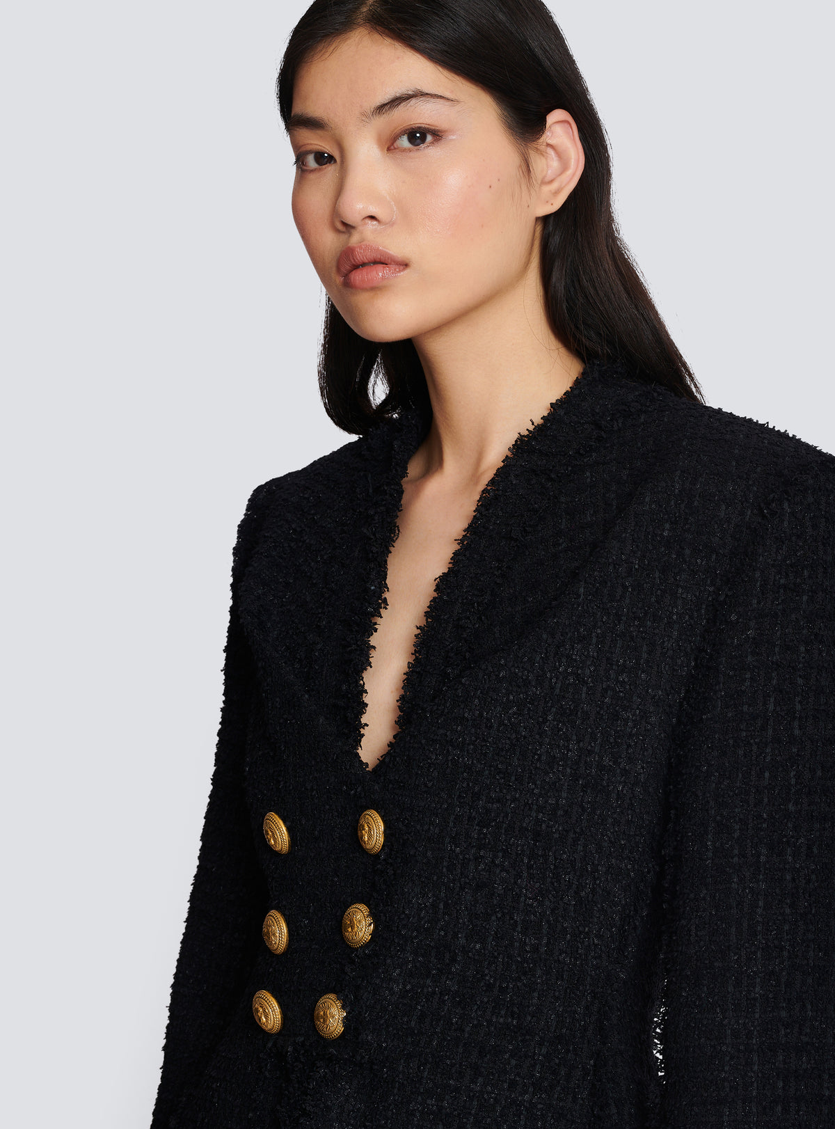 Veste sans col en tweed - Noir