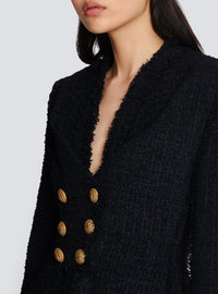 Veste sans col en tweed - Noir