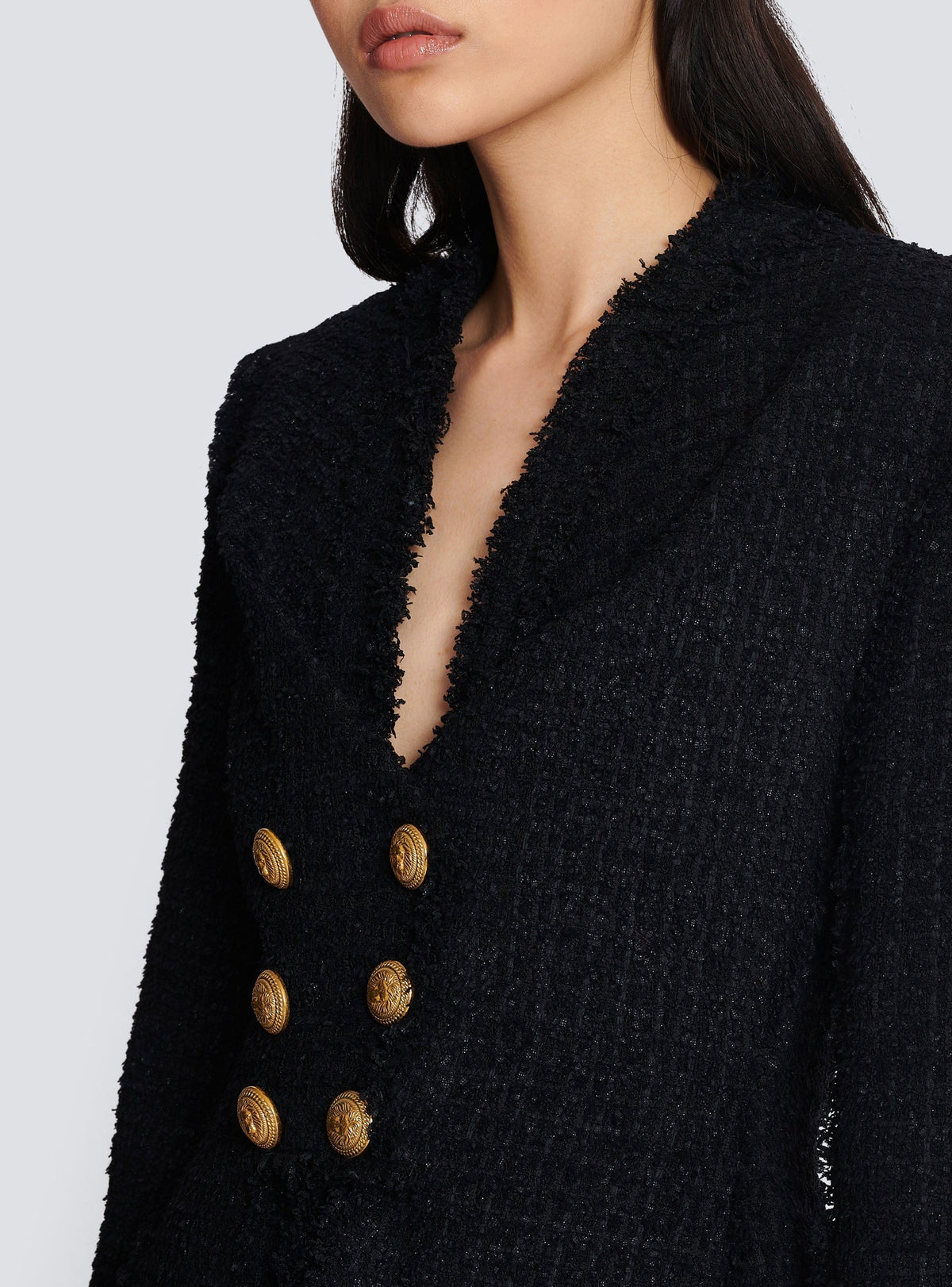 Veste sans col en tweed - Noir