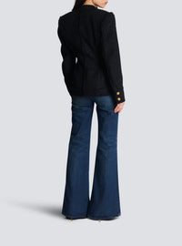 Veste sans col en tweed - Noir