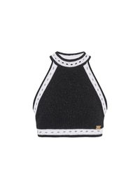 Haut court en maille en dentelle - Noir & Argent & Blanc