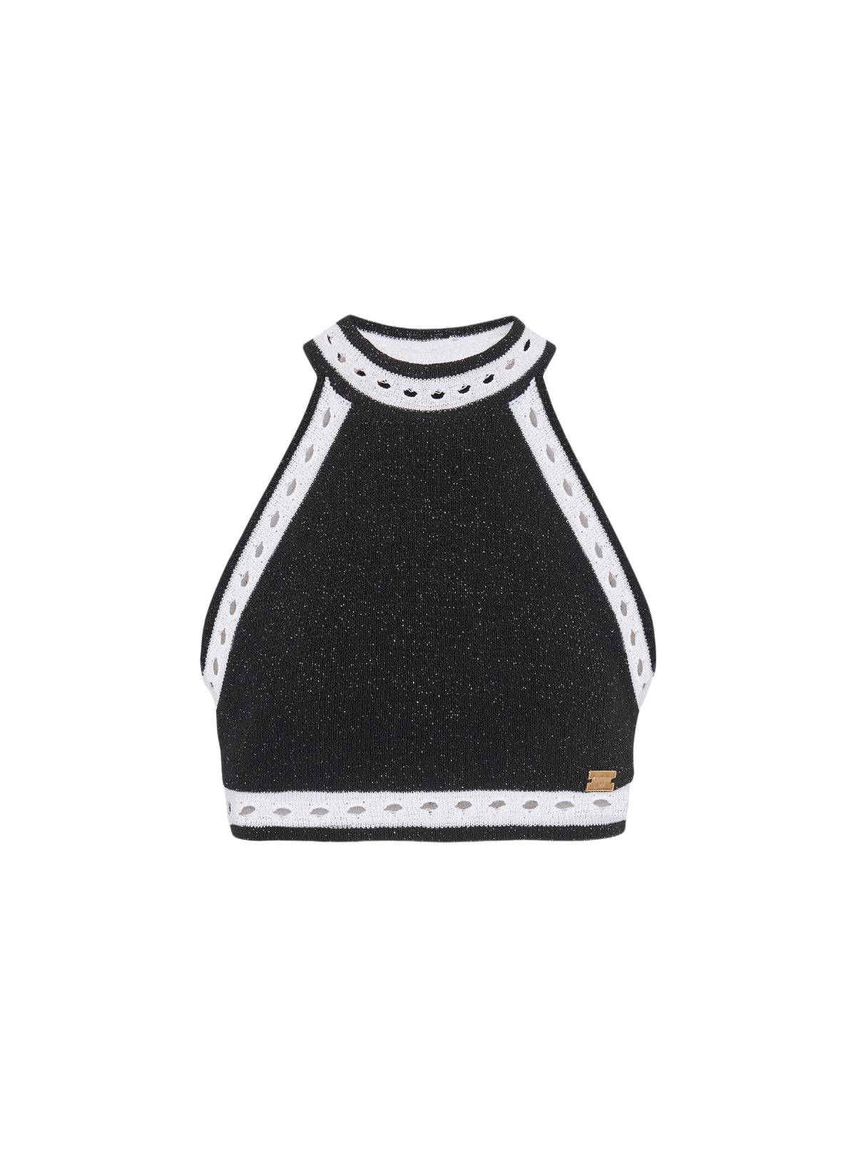 Haut court en maille en dentelle - Noir & Argent & Blanc
