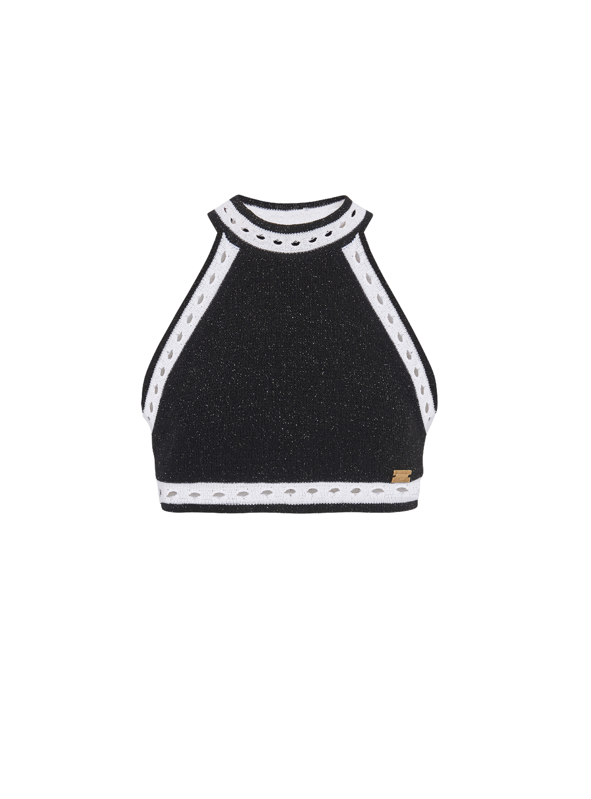 Haut court en maille en dentelle - Noir & Argent & Blanc