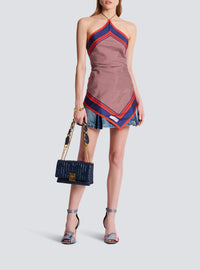 Top foulard à dos-nu en soie - Rouge & Bleu & Blanc