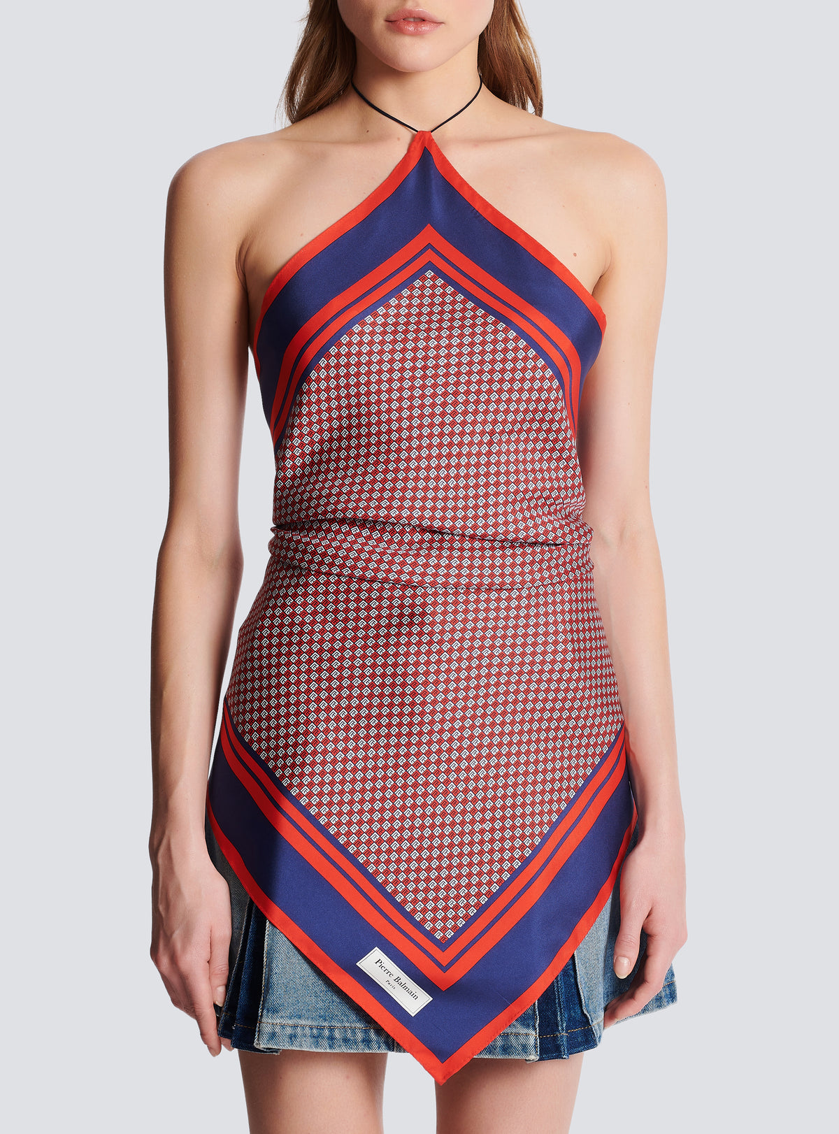 Top foulard dos-nu imprimé monogramme - Rouge & Bleu & Blanc