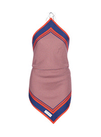 Top foulard à dos-nu en soie - Rouge & Bleu & Blanc