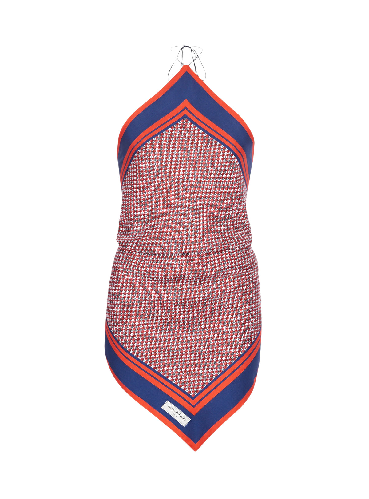 Top foulard à dos-nu en soie - Rouge & Bleu & Blanc