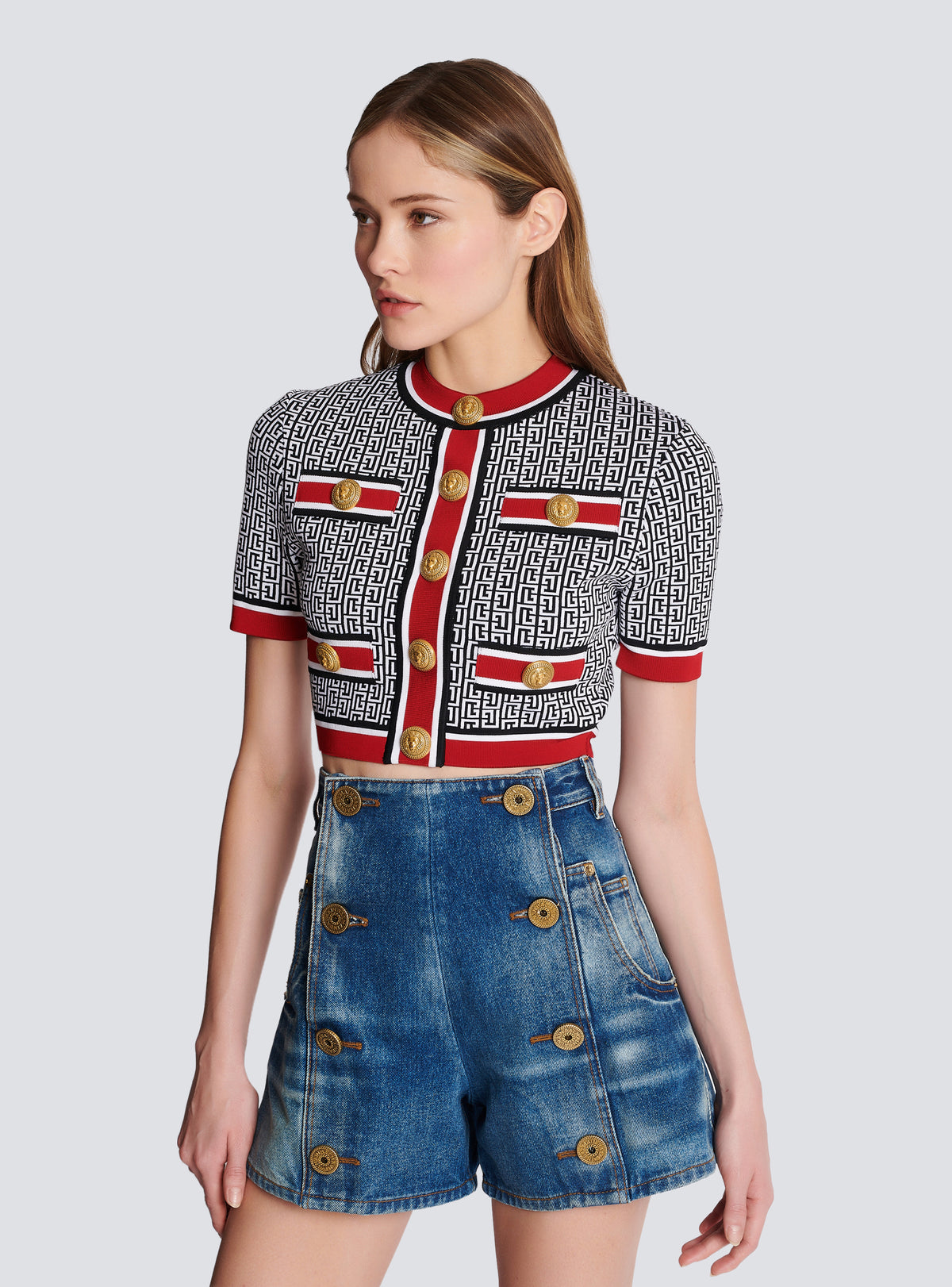 Top court en jacquard monogramme - Noir & Blanc & Rouge