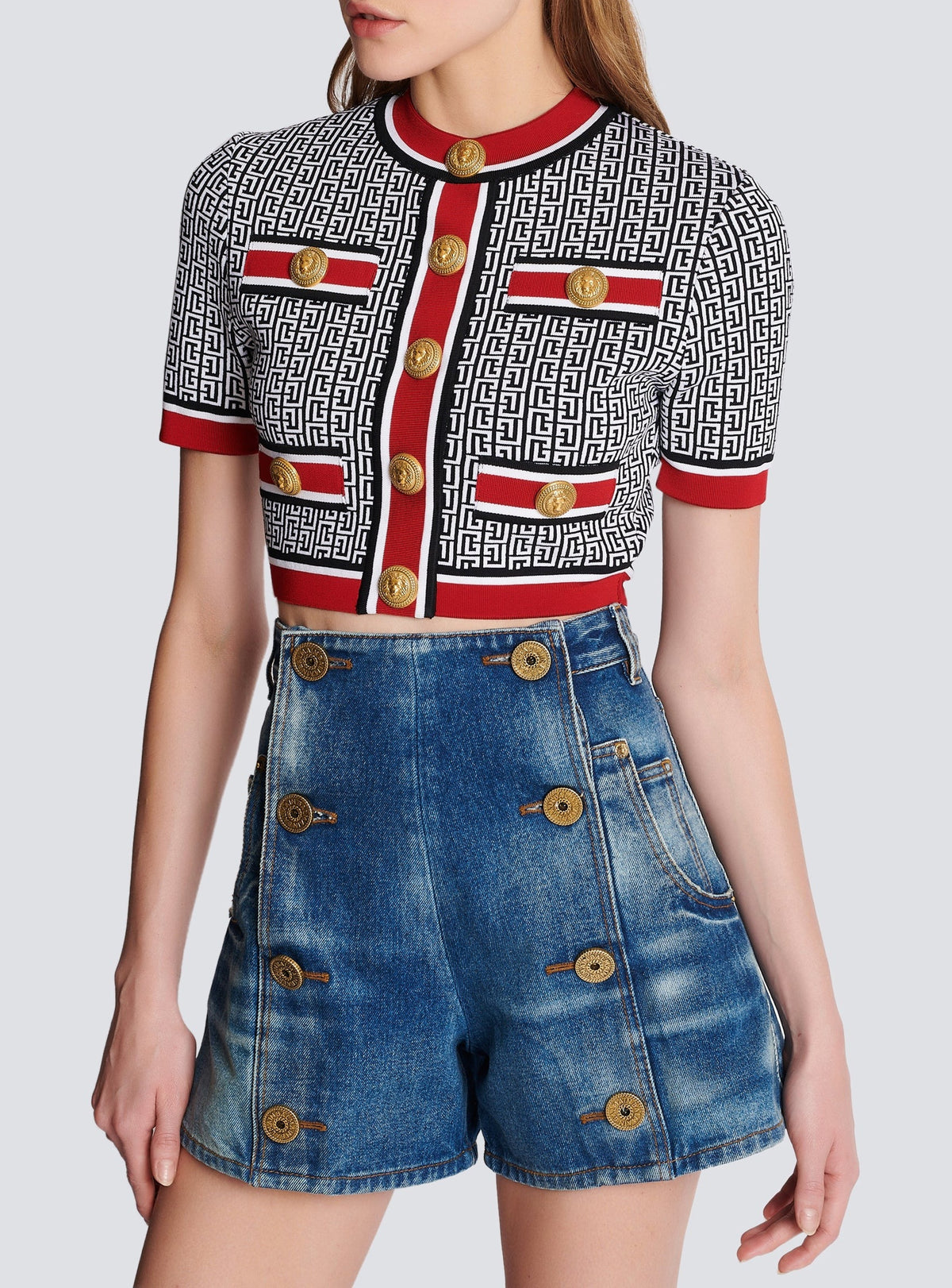 Top court en jacquard monogramme - Noir & Blanc & Rouge
