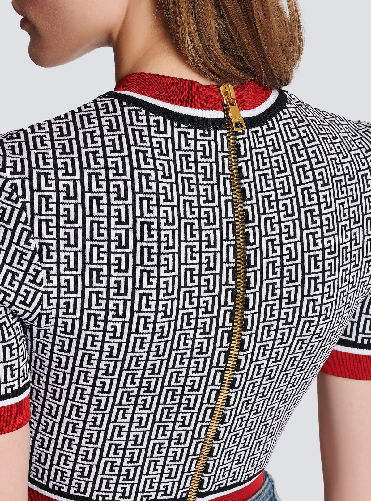 Top court en jacquard monogramme - Noir & Blanc & Rouge
