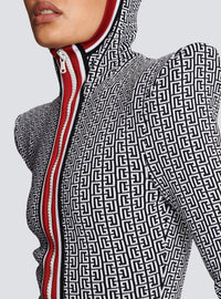 Monogram knit hooded bodysuit - Black & White & Red