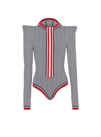 Monogram knit hooded bodysuit - Black & White & Red