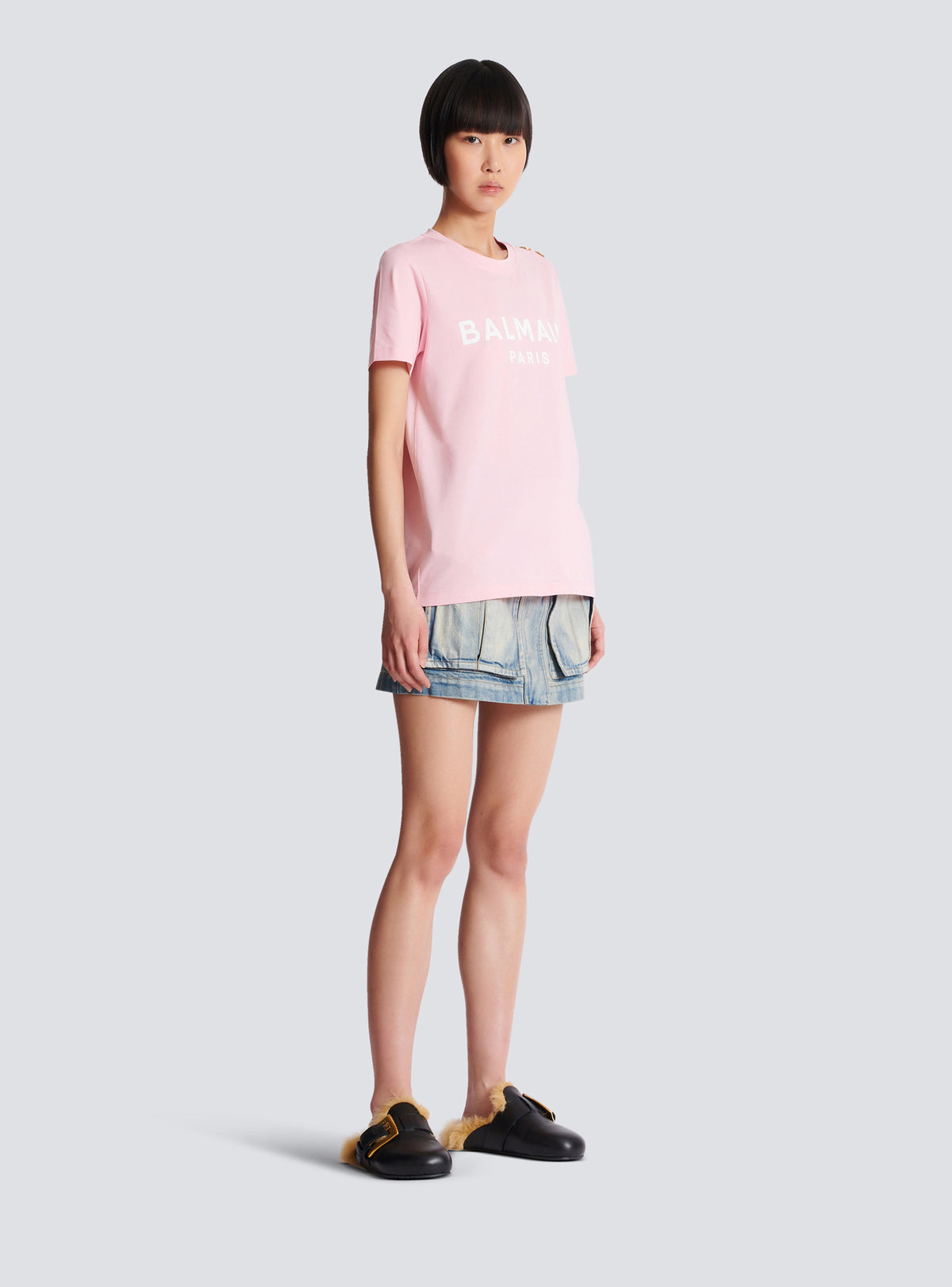 T-shirt imprimé balmain paris - Rose & Blanc