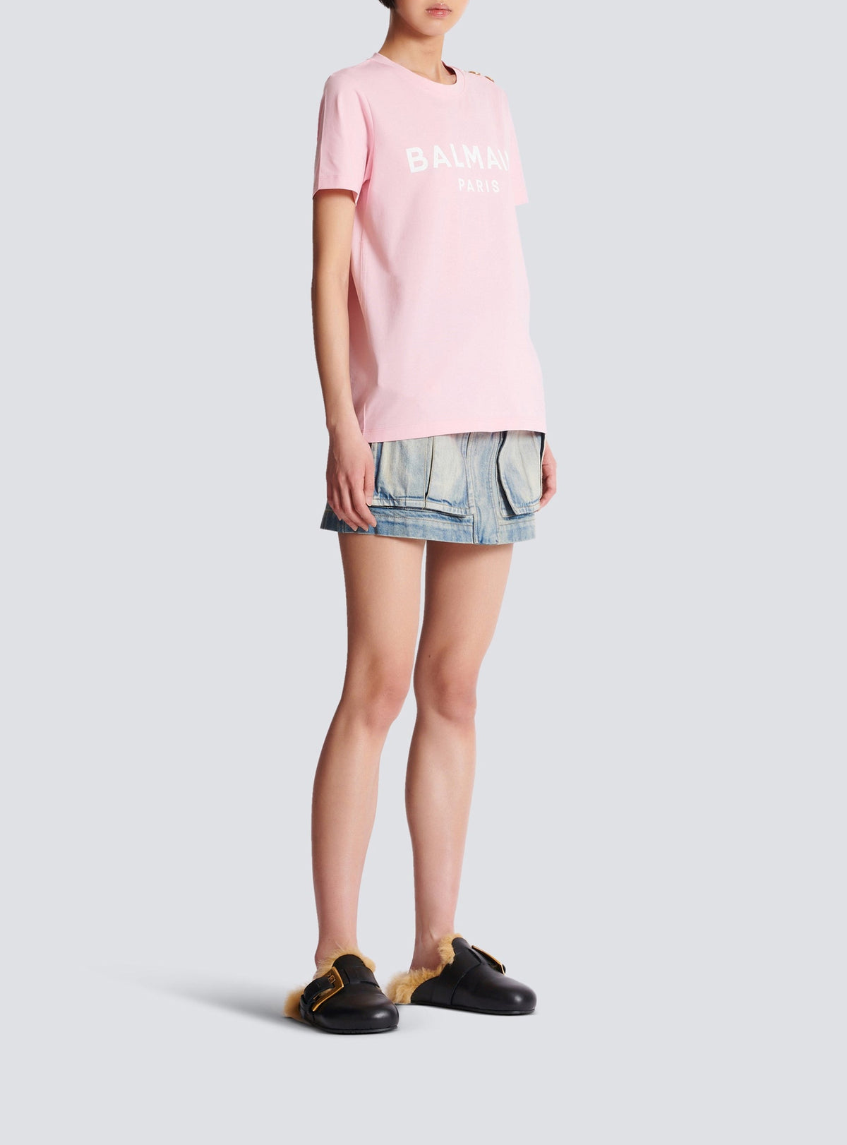 T-shirt imprimé Balmain Paris - Rose & Blanc