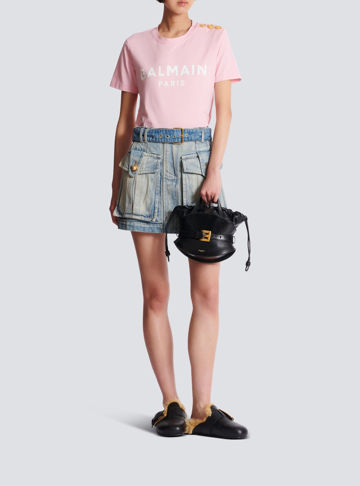 T-shirt imprimé Balmain Paris - Rose & Blanc